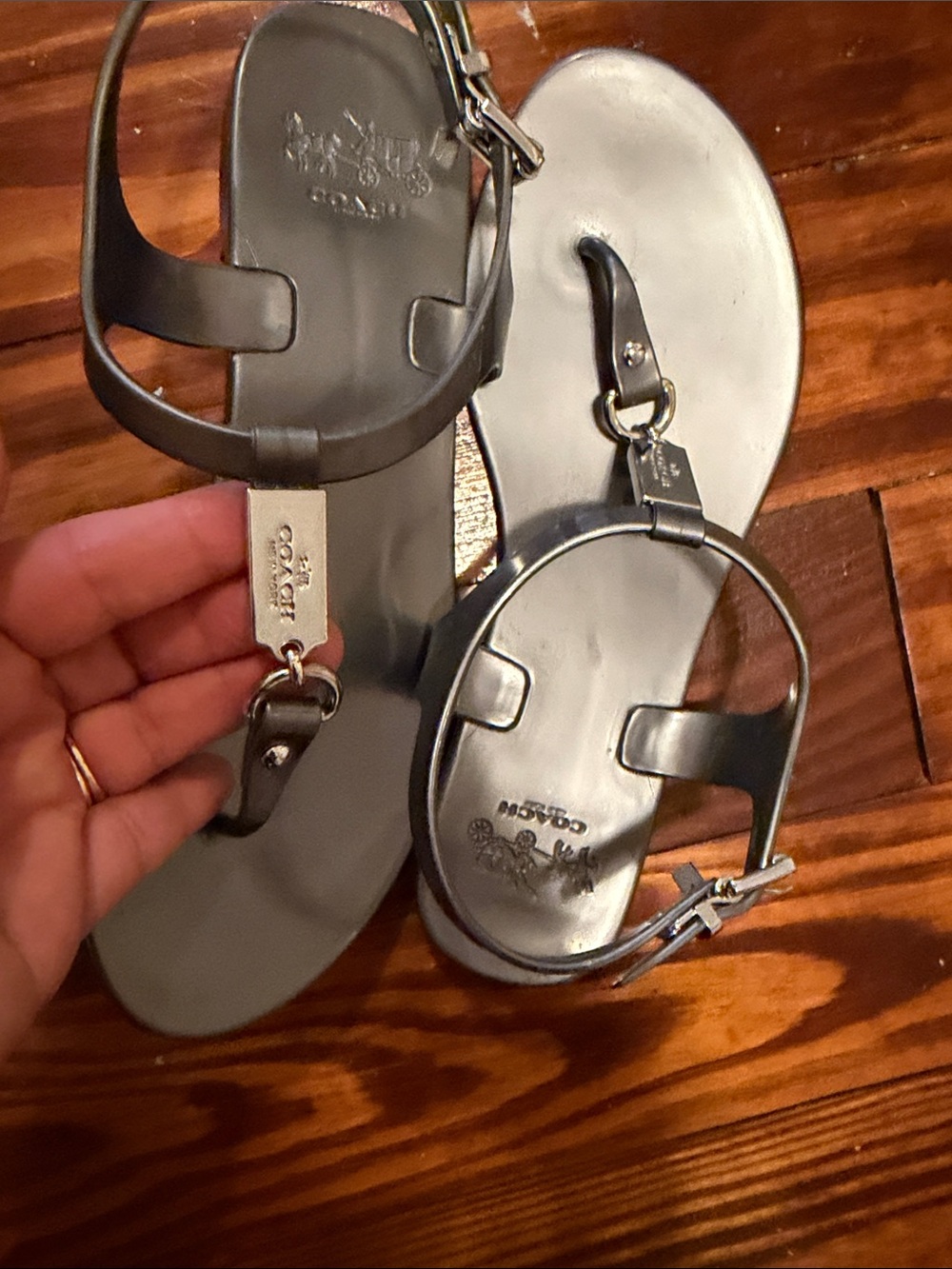 Coach Black Plato Jelly Thong. T-Strap Sandals with Silver Hardware